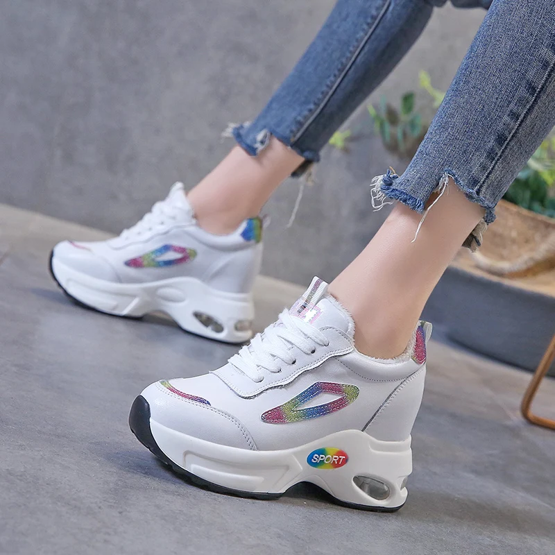 

2020 White Trendy Shoes Women High Top Sneakers Women Platform Ankle Boots Basket Femme Chaussures Femmes Height Increase Shoes