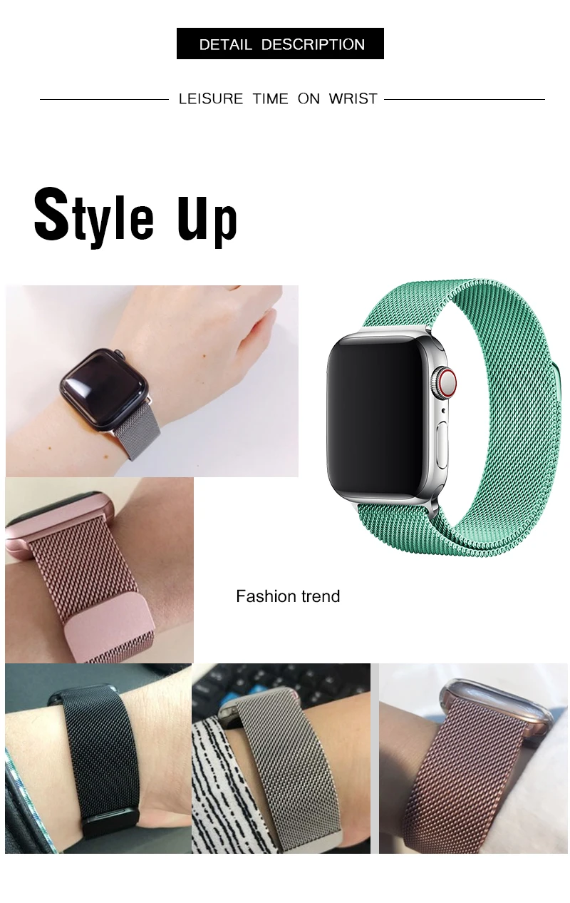 Для Apple Watch Series 3 42 мм ремешок бирюзовый зеленый браслет Миланская петля ремешок для Apple Watch Series 5 40 мм ремешок 44 мм