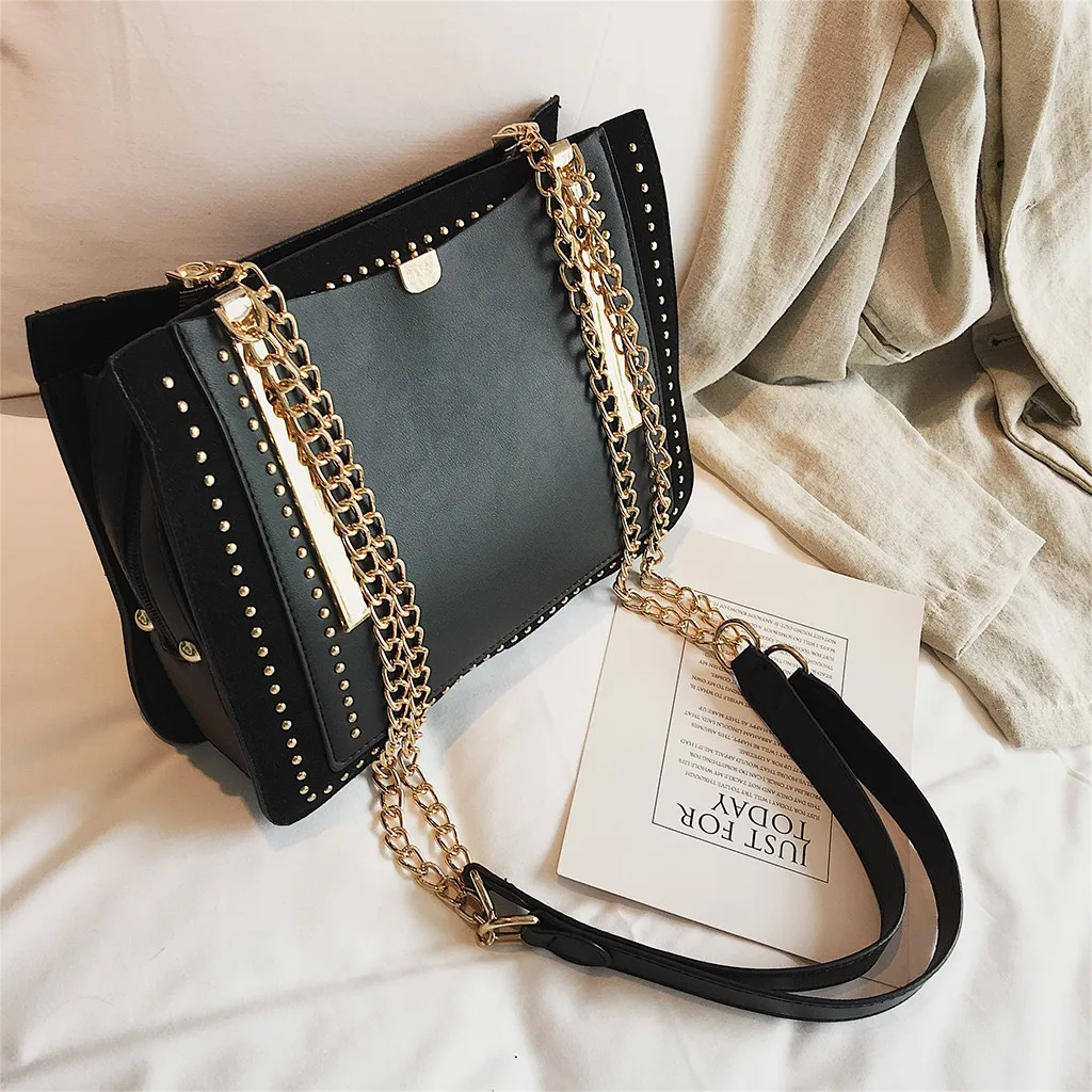 Роскошная женская сумка с заклепками, дизайнерская брендовая сумка с металлической цепочкой, повседневная сумка из искусственной кожи, сумка через плечо, Bolsos Mujer De# T2