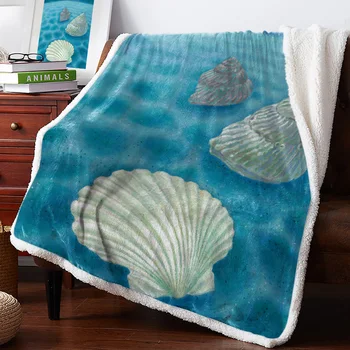 

Summer Blue Sea Shell Conch Soft Blankets For Beds Office Sofa Plush Blanket Bedspreads Quilt Drop Ship