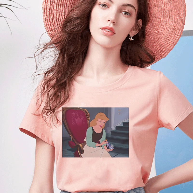 8367-pink Женская одежда, новинка, летняя футболка, женская мода, принцесса, уличная одежда, эстетичный винтажный стиль, Круглый ворот, забавная женская футболка, топы - Цвет: 8367-pink