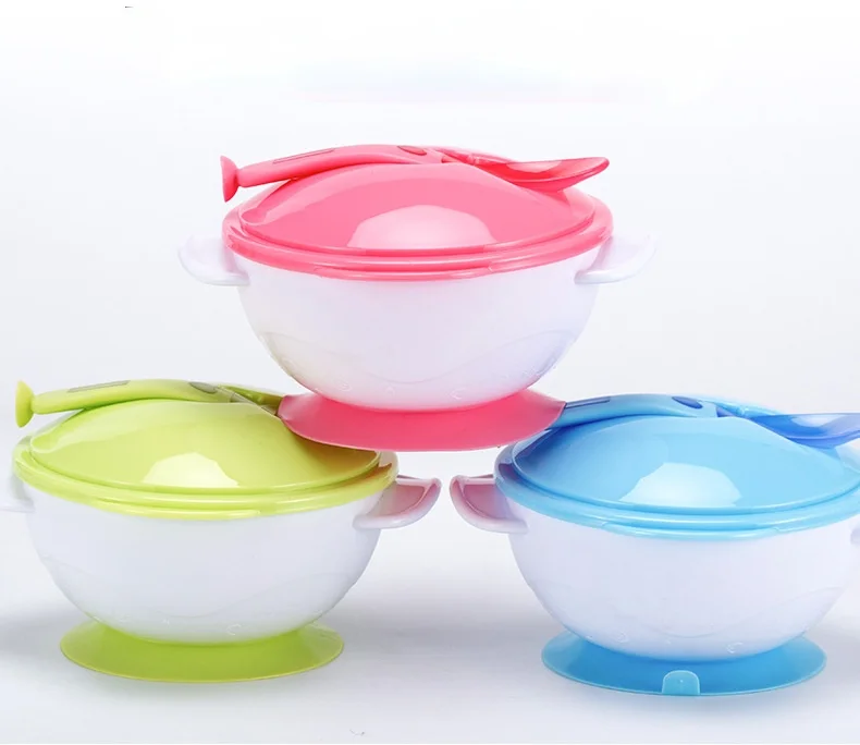 Silicone Meal Set,Silicone Feeding Set,Baby Tableware Set Baby Sucker Bowl Children's Tableware Baby Learning Dish Bowl Set PP Temperature Sensing Feeding Spoon Dishes