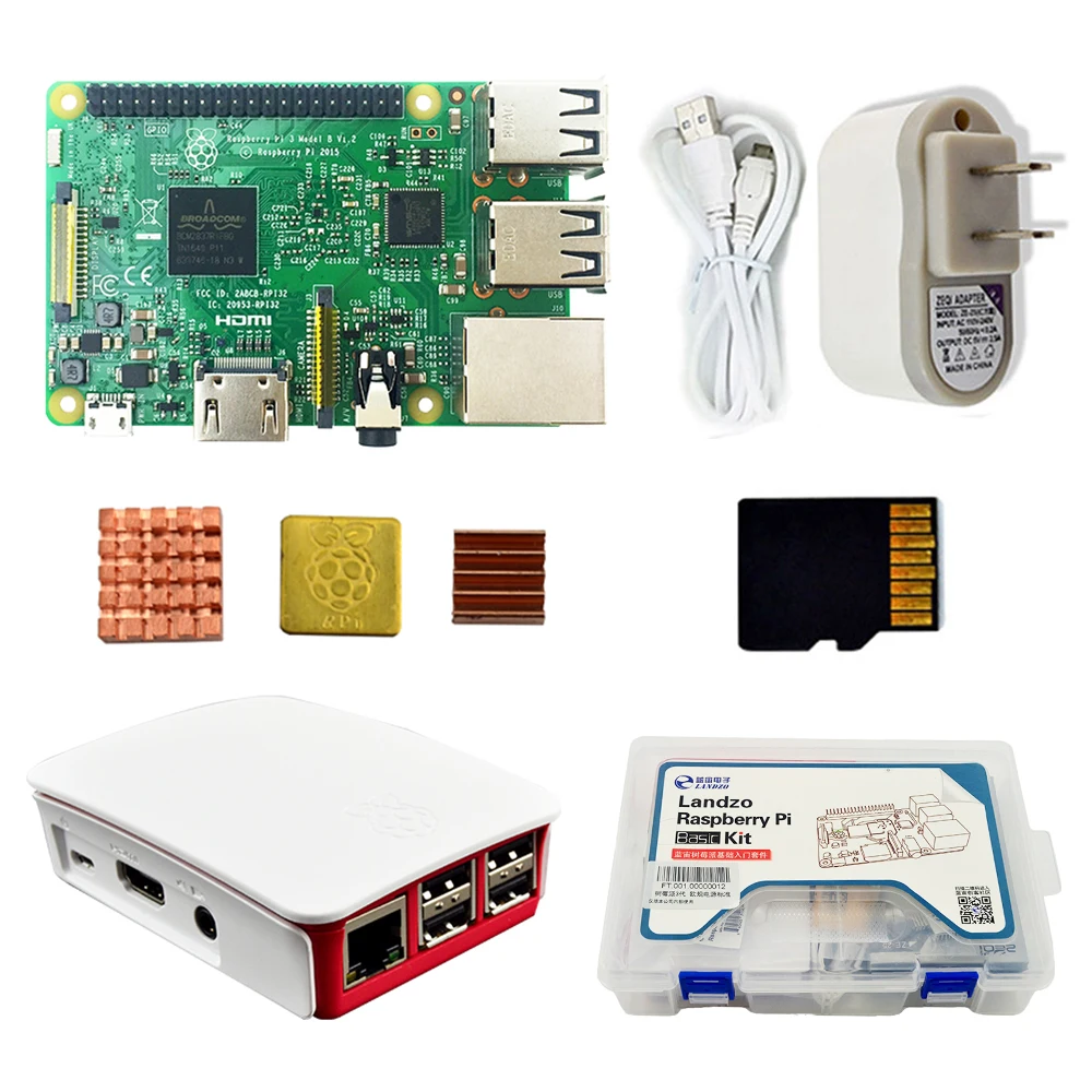 Raspberry Pi 3 Model B стартовый комплект Pi 3+ чехол+ источник питания США+ USB кабель+ 16G micro SD карта+ радиатор с Wi-Fi Bluetooth