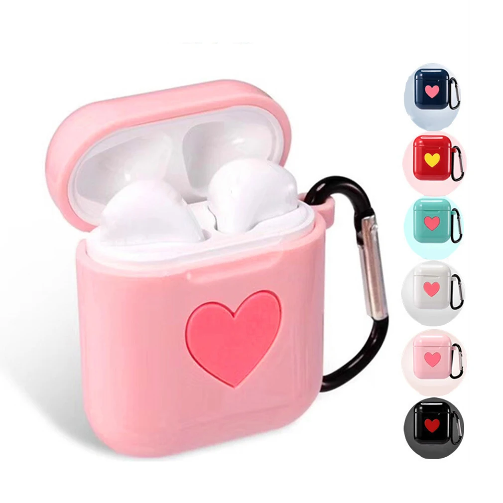 

6 Color Mini Soft Heart Pattern Silicone case Shockproof Cover For iphone Airpods 2 TWS Wireless Earphone Accessories