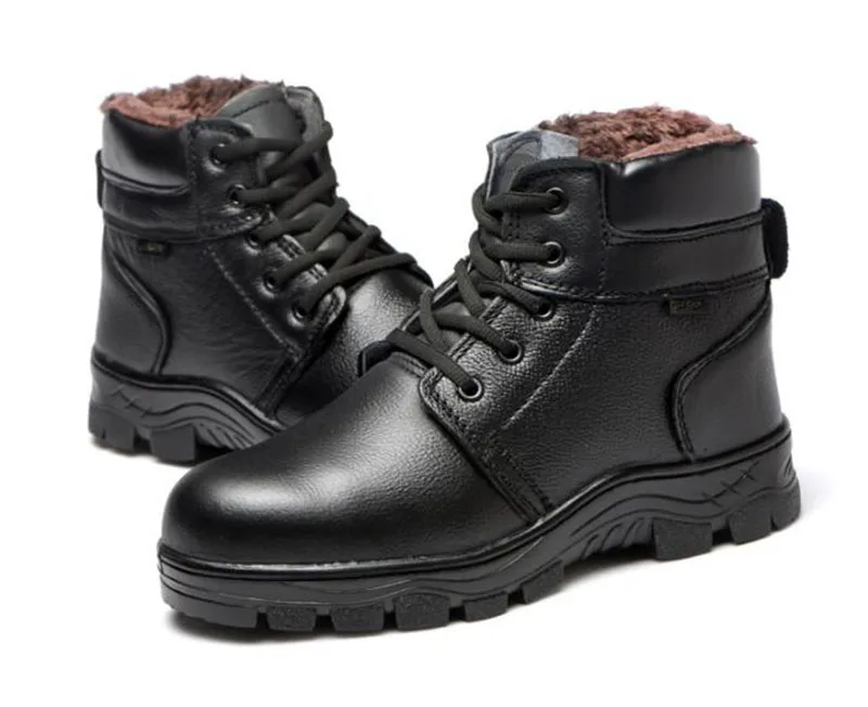 Зимние защитные ботинки для мужчин; бархатная хлопковая обувь; защищенная от проколов; кожаные мужские рабочие ботинки со стальным носком
