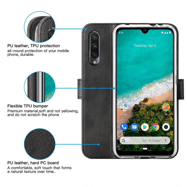 Чехол из натуральной кожи для Xiaomi CC9E, чехол-книжка с откидной крышкой-бумажником для Xiaomi CC9E, чехол-книжка с магнитной подставкой
