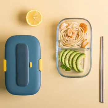 

Portable Glass Lunch Box Microwave Heat Food Case Outdoor Picnic Tableware with Lid Freshness Bento Container Kitchen Dinnerware