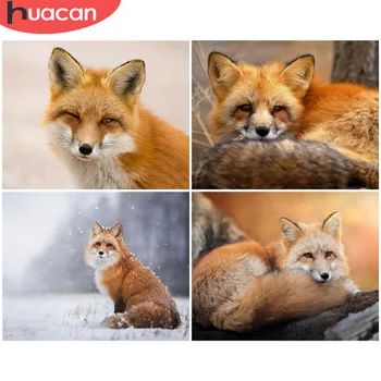 

HUACAN Oil Painting By Numbers Fox Animal Drawing On Canvas Picture By Number DIY Winter Kits Home Decors