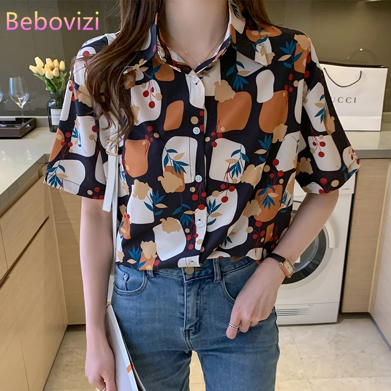 

Bebovizi S-XXL 2021 New Fashion Summer Casual Women Short Sleeve Button Up Tops and Shirts Office Lady Work Clothes