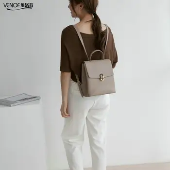 

VENOF Luxury Cowhide Leather Backpack For Women Fashion Travel Bag Shoulder Bag Top Grade Girls Schoolbag ladies Mochila 8 inch