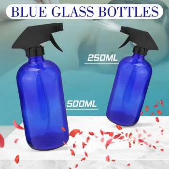 

250/500ML Blue Glass Spray Bottles With Trigger Sprayer Essential Oil Aromatherapy Empty Cosmetic Container Cleaning Gardening