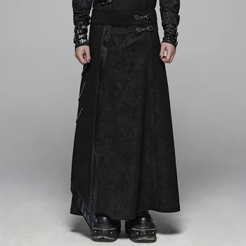 

PUNK RAVE Menb's Gothic Floral Long Overskirt Joint Leather Chains Elegant Party Evening Stage Perfomance Mens Skirt
