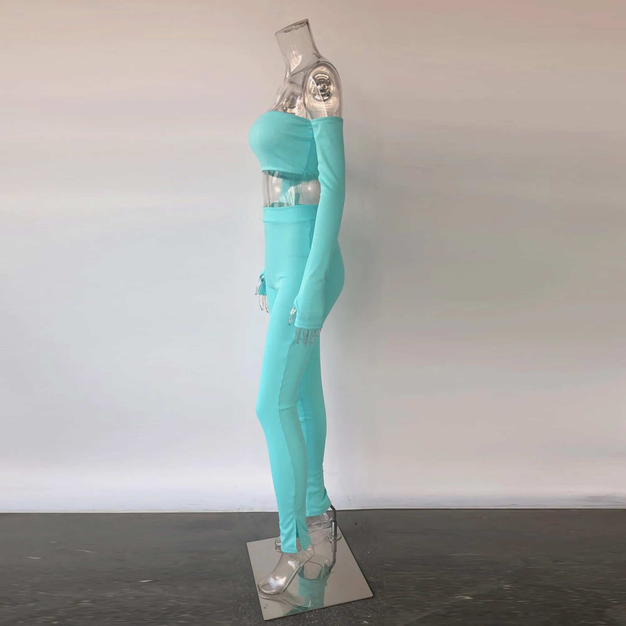 Xllais Женский костюм комплект из двух предметов с длинным рукавом от плеча укороченный топ и брюки уличная одежда
