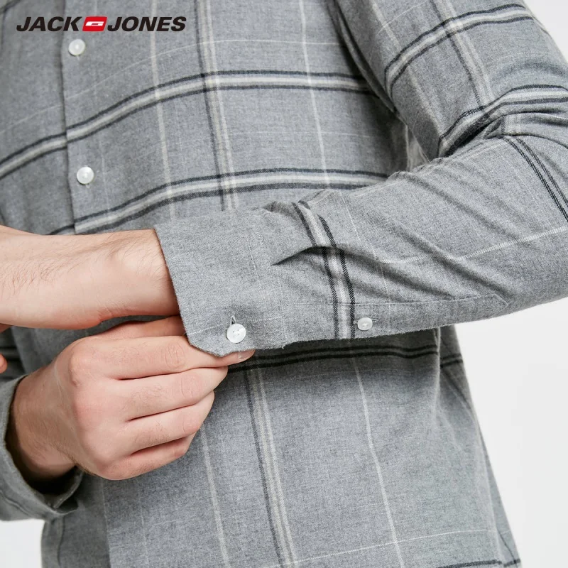 JackJones Мужская отшлифованная ткань клетчатая рубашка с длинными рукавами 218405521
