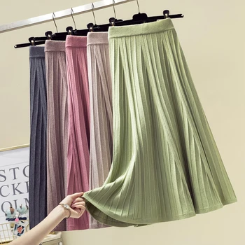 

Women skirt winter wool knitting high waist big elastic midi skirt plus size casual style