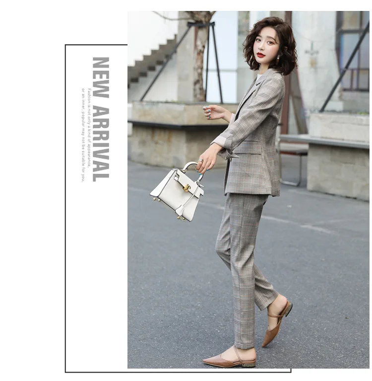 Британский ветер клетчатый костюм профессиональный костюм женский осенний темперамент Тонкий коммутирующий темперамент комплект из двух предметов