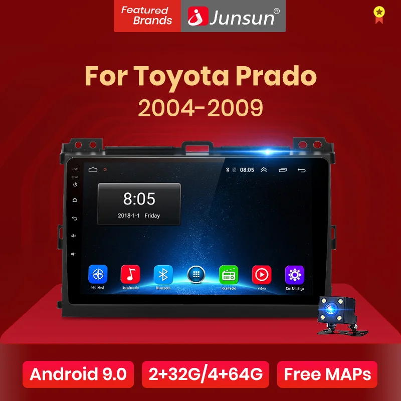 Автомобильный мультимедийный плеер Junsun V1 2 din + 32 ГБ Android 9 0 DSP для Toyota Prado 120 2004