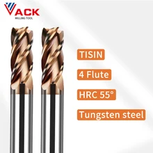 VACK – fraise en carbure HRC55, 4 cannelures, revêtement en alliage, outil de coupe en acier au tungstène, fraisage CNC, 2 4 5 6 8 10mm