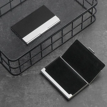 

Unisex Business Card Holder PU Leather Solid Visit Card Case Metal Wallet Waterproof Stainless Steel Credit Card Holder