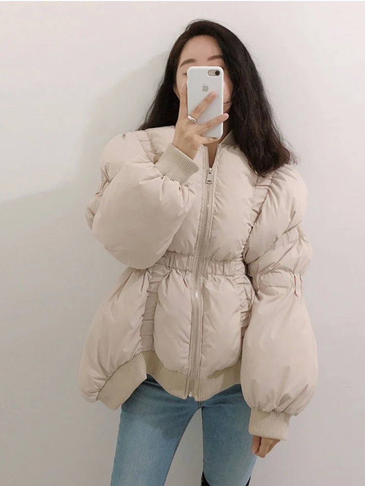 

2019 winter jacket women black bubble coats new elastic waist baseball uniform bat sleeve woman jackets korean winter jacket