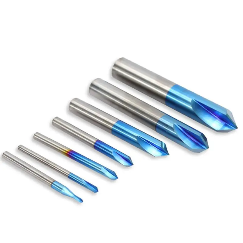 

90 Degree 2 Flute Blue Coating Tungsten Steel Router Bit Chamfer End Mill for Machine Tools Milling Machines