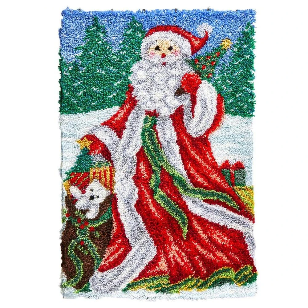 

Latch Hook Kits DIY Crochet Yarn Kits Santa Claus Carpet Embroidery Hook Rug Kit Needlework Sets Cushion for Kids or Adults