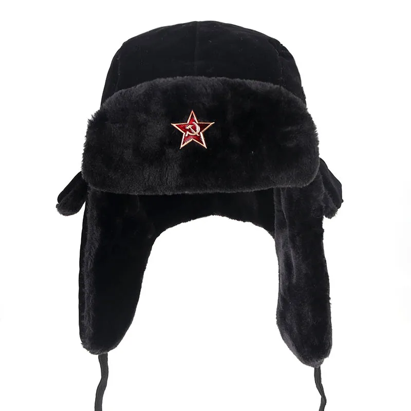 Советская армия, военный значок, Россия, ушанка, шапки-бомберы, летчик, охотник, шапка, зимняя, искусственный мех кролика, ушанка, мужские снежные шапки