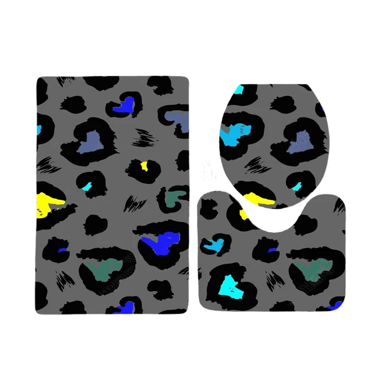 3pcs Bath Mats Carpet Set Non-Slip Leopard Print Bath Mat Bathroom Kitchen Carpet Doormats Decor Toilet Seat Cover Rug Carpet