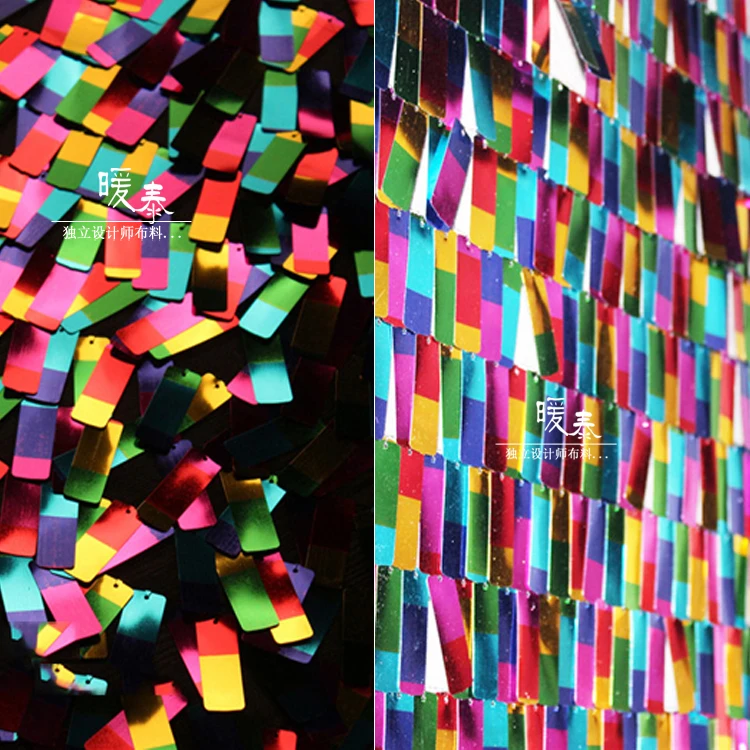 

0.5m x 1.3m Magic color laser square lattice sequins gauze for dress wedding decoration clothing background designer fabric