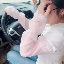 Летний удлиненный солнцезащитный невискозный чехол для вождения с защитой от ультрафиолета, кружевные рукава, длинный шифоновый однотонный чехол