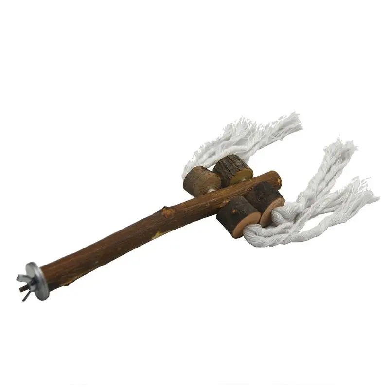 

Multifunction Parrot Toy Log with Leather Stand Bar Natural Living Perch Rope for bird toy