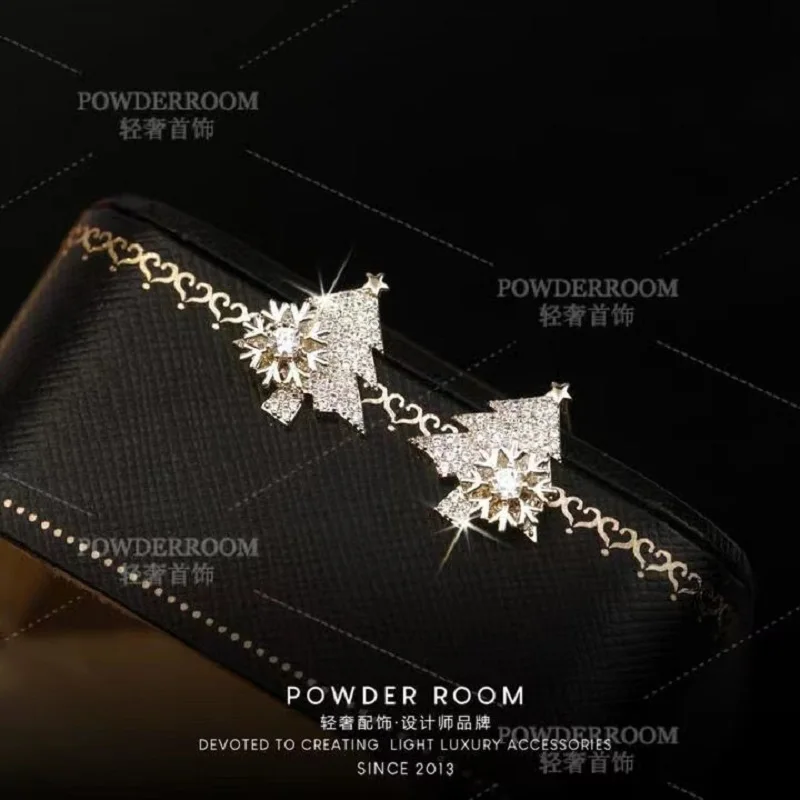 Korean Crystal Snowflake Christmas Tree Earrings