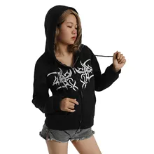 

Womens Polyester Autumn Zip Up Hoodies Long Sleeve Hooded Thorn Print Loose Fit Drawstring Sweatshirts
