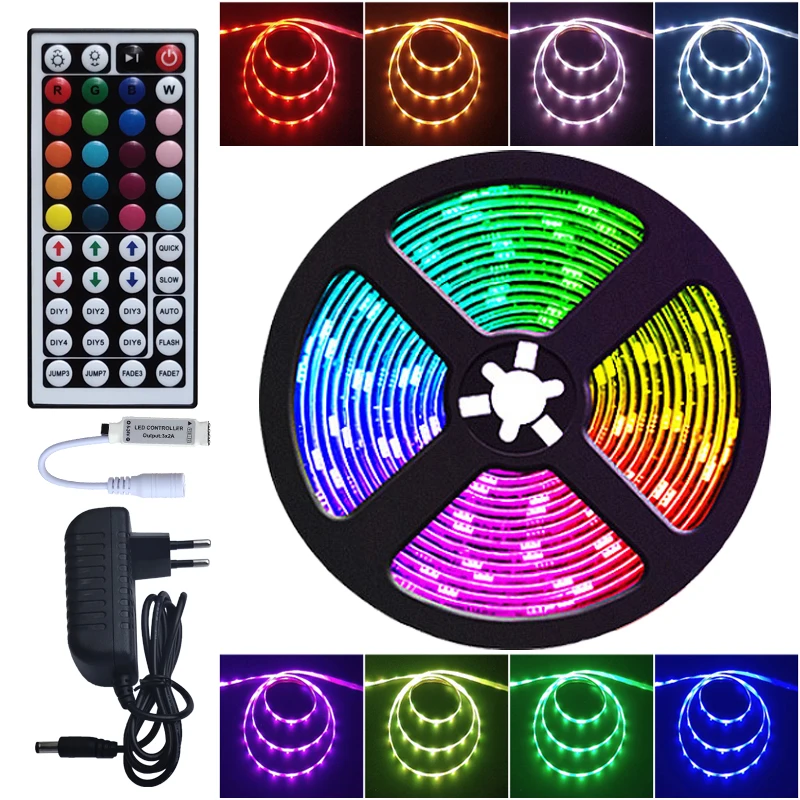 LED Strip Light RGB 5050 SMD 2835 Flexible Ribbon Luces Led Lights Strip RGB 5M 10M Tape Diode DC 12V Remote Control Adapter