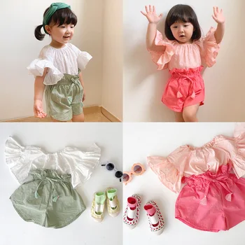 

Baby Girls Summer Cotton Clothes 2020 Kids Flare Sleeve Clothes Gir Blouse X Short Kid Casual Clothing Sets For 80-140cm