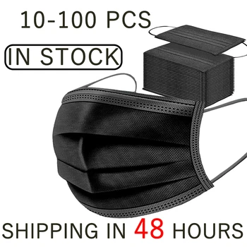 

50PCS Disposable Black Adult Protective Masker Anti Dust Anti Droplets 3 Layers Filter Earloop Non Woven Face Mouth Masker