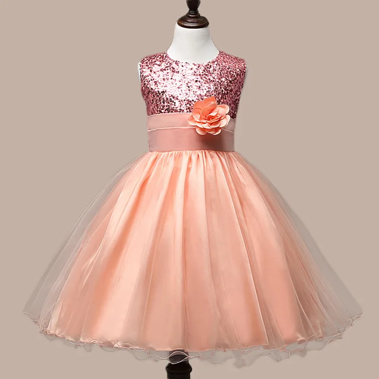 

Top Grade Girls Sequin Princess Children Shirt CHILDREN'S Baby Wedding Dress Flower Puffy Dress