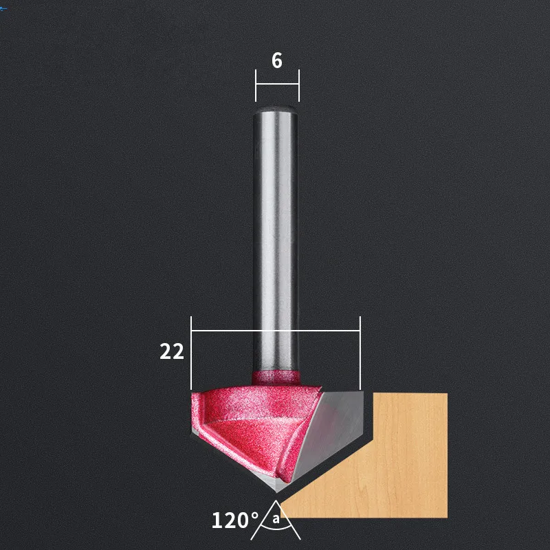 6 мм shank-1pcs, твердосплавный деревообрабатывающий фрезерный станок с ЧПУ, 3D V бит, 60 90 120 150 градусов деревообрабатывающий фрезерный станок, обрезка - Длина режущей кромки: V622120