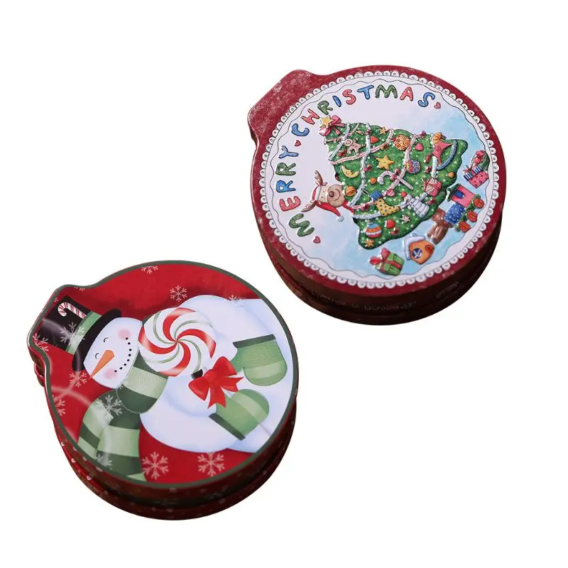 A 2pcs/set Christmas Round Candle Biscuit Cookie Storage Box Hanging Tree Tin Tea Coin Case 94PC - Цвет: A