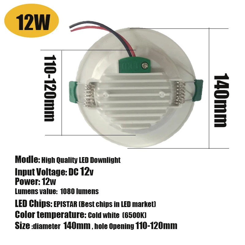 LED Downlight 12W DC 12 В Светодиодный светильник 18 Вт 15 Вт 12 Вт 9 Вт 5 Вт Светодиодный Потолочный встраиваемый светильник с сеткой круглый потолочный светильник панельный светильник Холодный белый 6500k - Испускаемый цвет: LED Downlight 12W