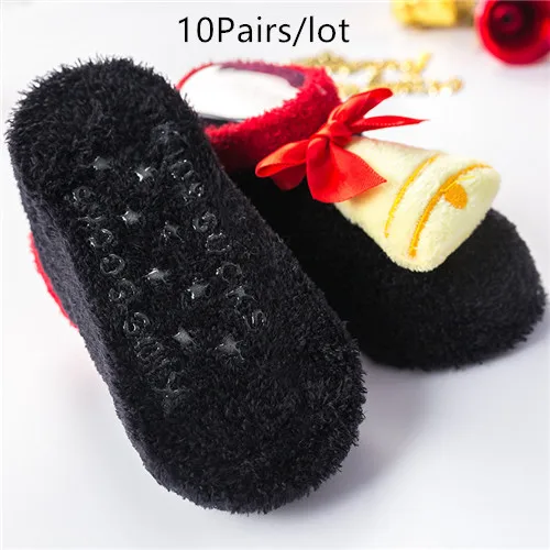 10Pairs/lot Newborn Baby Socks Coral fleece Anti Slip Toddler Infant Socks for Baby Winter Warm Cartoon Baby Girls Boys Socks - Цвет: bell