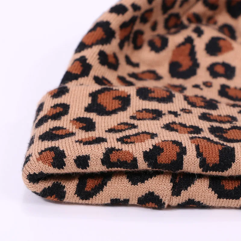 Leopard Printed Beanie Hats Scarf Set With Real Fox Pompon For Women Winter Warm Thick Knitted Caps Fashion Lady Beanies 2 Piece