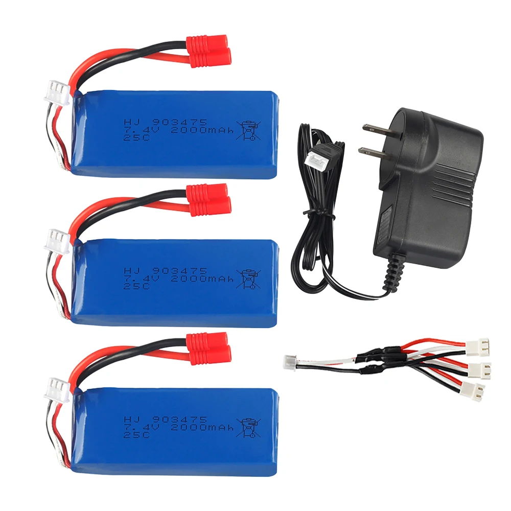 1-3pcs High Capacity 7.4V 2000mAh Lipo Battery With USB Charger 3in1 Cable For SMRC X8C X8W X8G Quadrocopter 903475 Lipo Battery