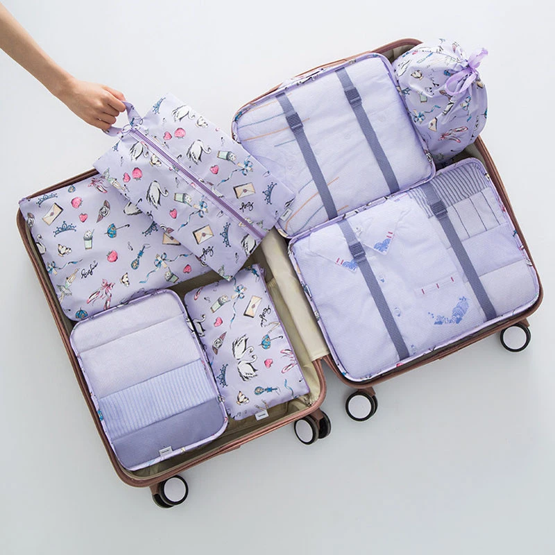 7 шт./компл. органайзер для путешествий багаж полиэстер все для дорожные сумки Органайзер чемоданы для хранения вакуумные пакеты для одежды кубики упаковочные сумки