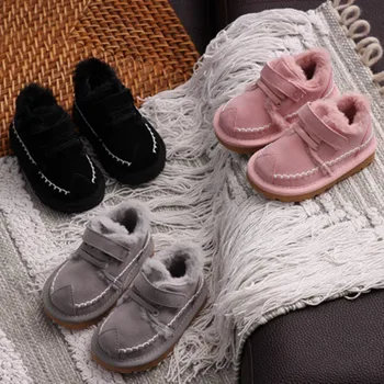 

2020 Winter New Childrens Low Band Plus Cashmere Casual Shoes Boys Soft Bottom Cotton Boots Girls Solid Color Hook&Loop Shoes