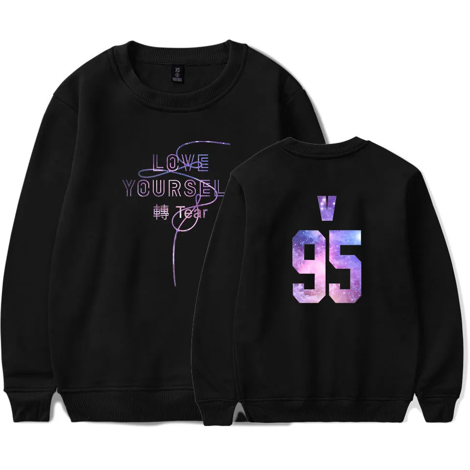Bangtan love your self tear модная толстовка с круглым вырезом популярные повседневные пуловеры Kpop круглый воротник унисекс Harajuku Толстовка - Цвет: Black