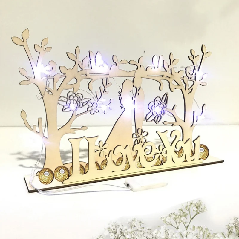 

DIY Wooden Tree And I Love You Sign With LED Light Ideal For Reception Wedding Table Decorations
