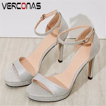 

VERCONAS Women Thick Bottom Thin Heels Buckle High Heeled Round Toe Concise Office Shoes Sandals Summer High Quality Shoes Woman