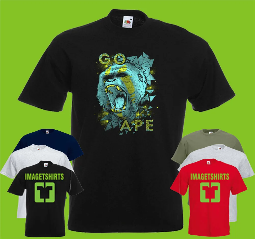

Ape Go Ape Mens Printed T-Shirt Gorilla Colour Animal Round Neck Tee Shirt