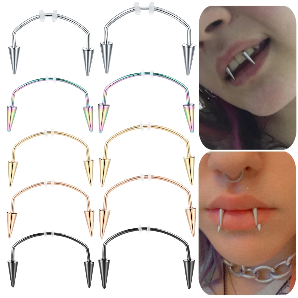 1Pc Stainless Steel C Rod Labret Piercing New Style Trend Fashion Ear Labret Cartilage Piercing Vampire Fangs Tooth Body Jewelry